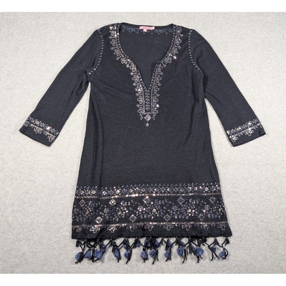 Calypso St. Barth Dresses & Skirts - Calypso St Barth Women Dress Small 100% Linen Sequin Tassel Hem Coverup‎